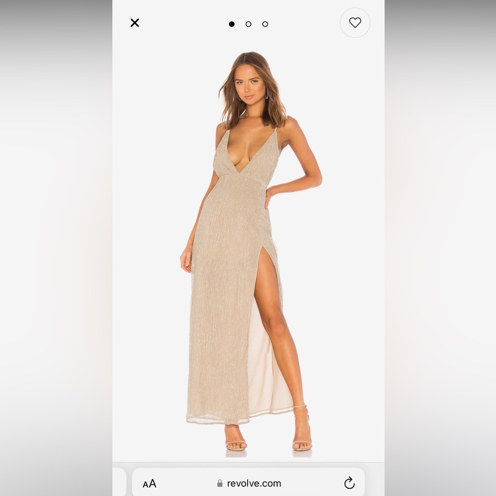 Glamorous floor length gold shimmery Revolve gown